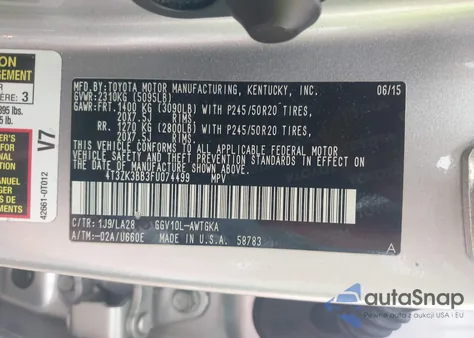 2015 Toyota Venza Xle V6 из США, поврежденный, VIN 4T3ZK3BB3FU074499